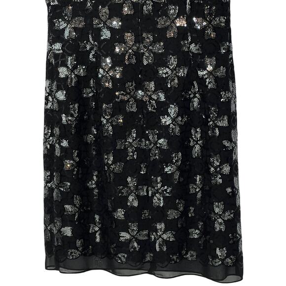 Original Milly of New York Size 8 Floral Black Silver Sequined Shift Mini Dress - Picture 7 of 11